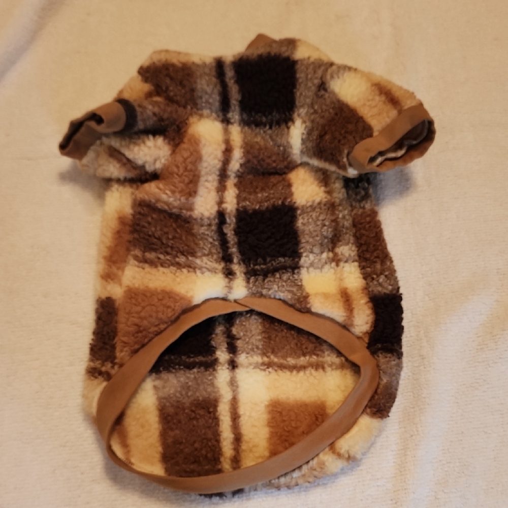 Plaid Fleece Dog Coat in Brown and Cream